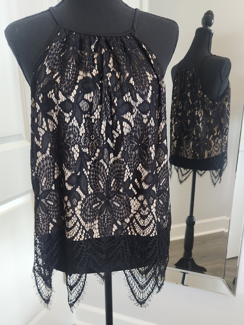 love, Fire Black Lace Overlay Halter Camisole